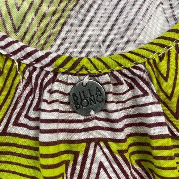 BILLABONG Geo Print Hi/Low Maxi Dress in Acid Green, Brown and White Size S/P - Picture 7 of 8